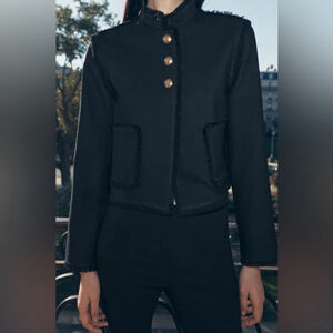 Zara ZW Collection 100% Wool Fringed Cropped Jacket Size L
